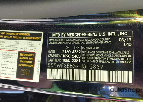 2019 Mercedes-Benz C 300 4Matic from USA, damaged, VIN 55SWF8EB3KU313869